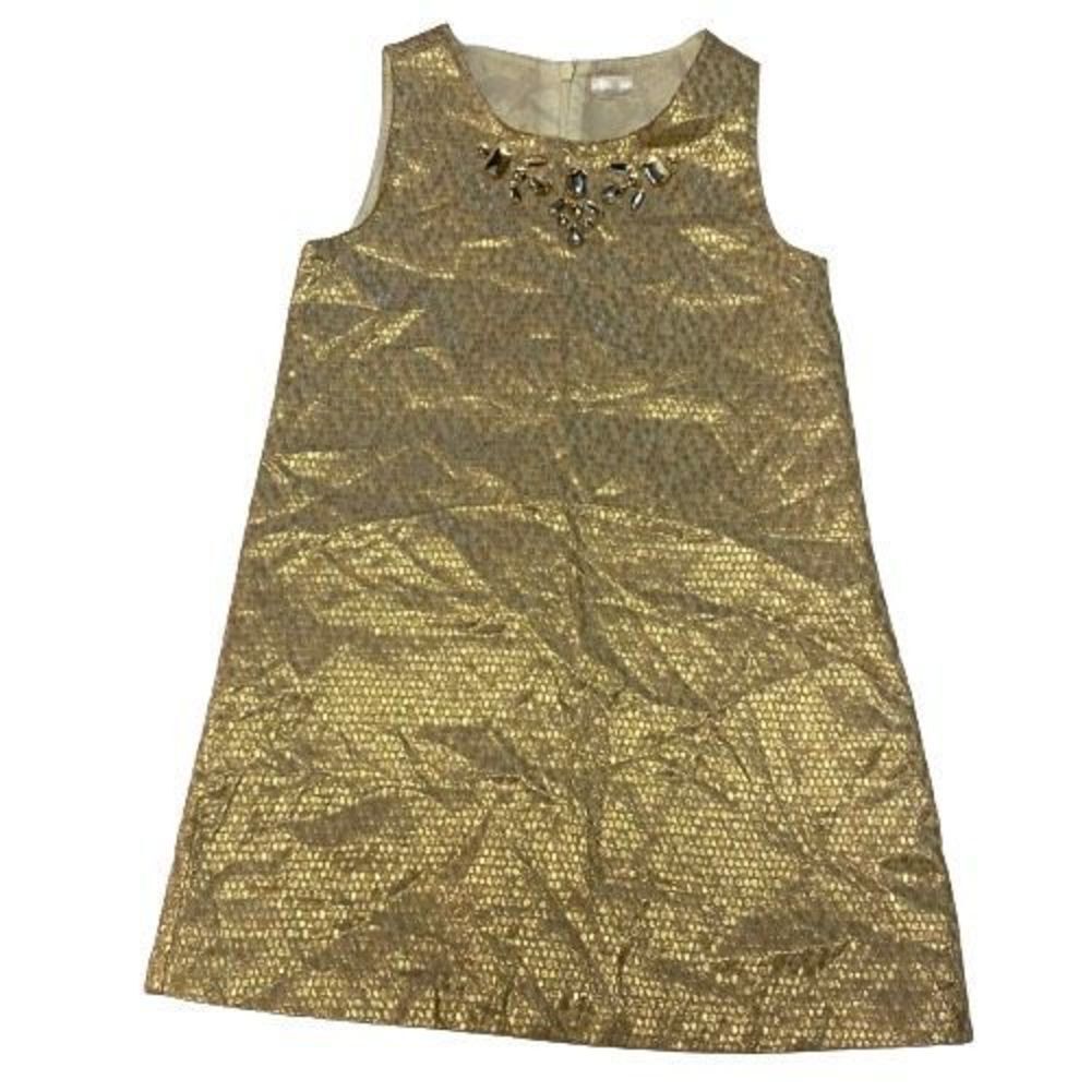 Fun, Lightweight, Golden Size 5/6 Sleeveless Dress w/ Rhinestone Accents